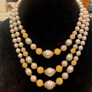 Japan 3 Strand Peach Sugar Bead Necklace with Silver Tone Findings